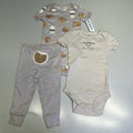 Baby cotton bodysuit set with cookie-print and striped tops plus gray pants