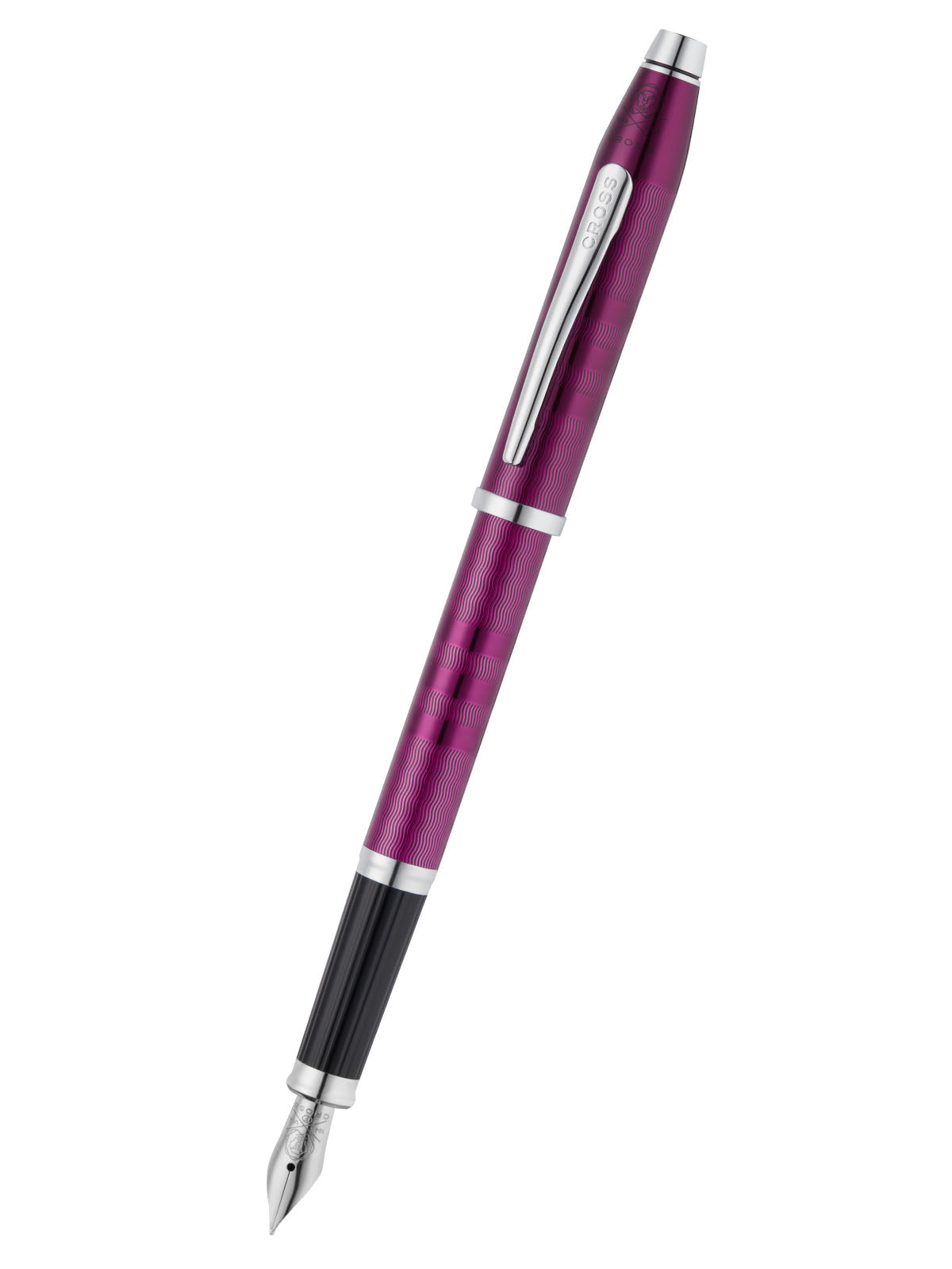 Century® II fine nib fountain pen in midnight plum with silver trim and pointed nib visible