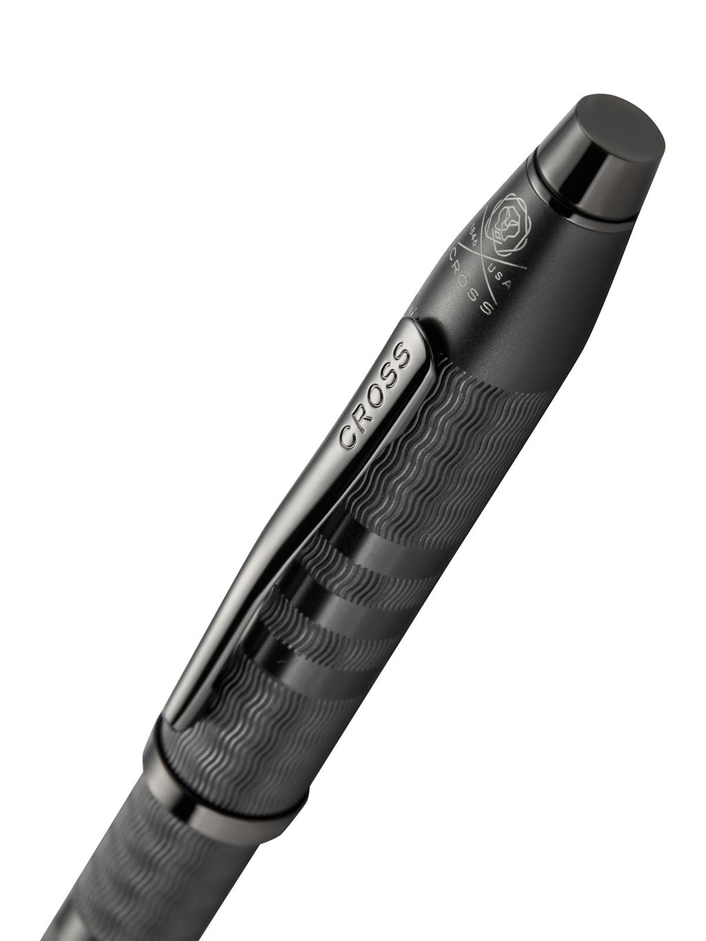 Midnight black rollerball pen with engraved CROSS band