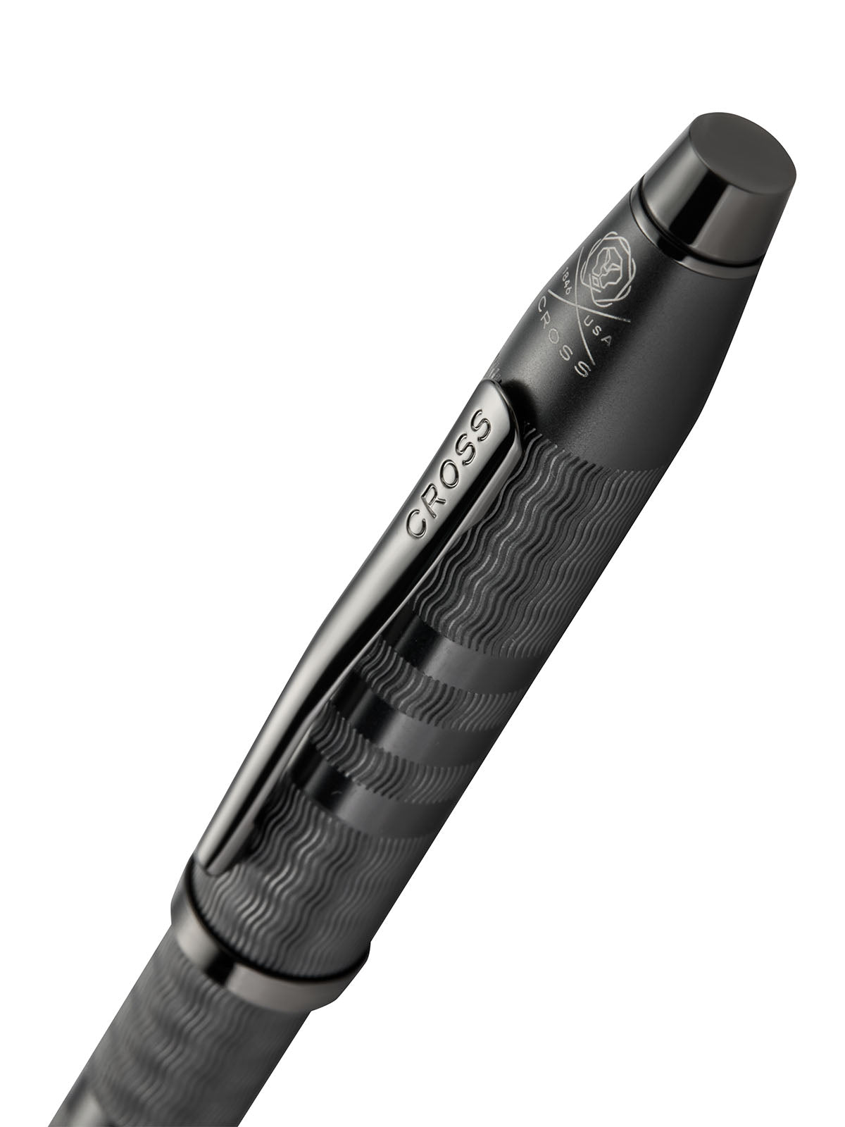 Midnight black rollerball pen with engraved CROSS band