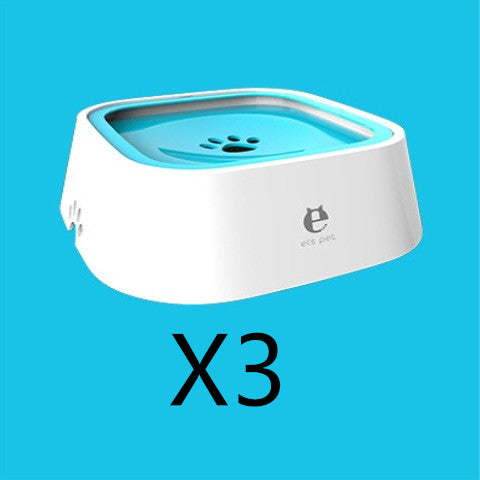 Pet water bowl with floating slow-feed tray, anti-overflow design, white with blue insert