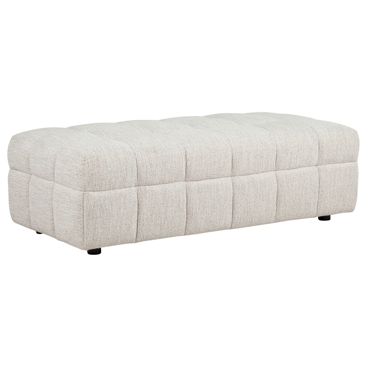 Light beige upholstered ottoman-style bench with tufted cushion top
