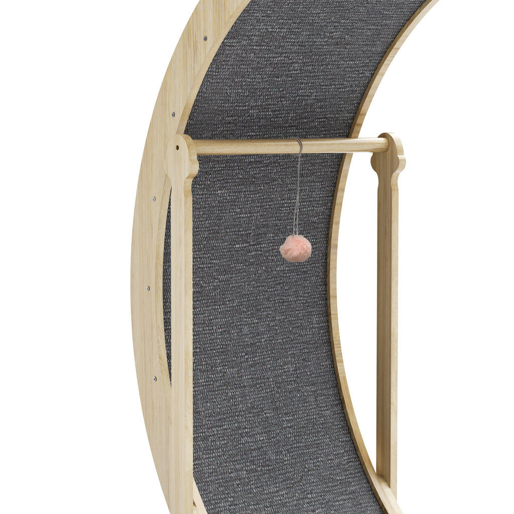 Indoor cat treadmill with carpet, tear device and latch natural wood, 39.4 inches long x 13.2 inches wide x 41.3 inches high