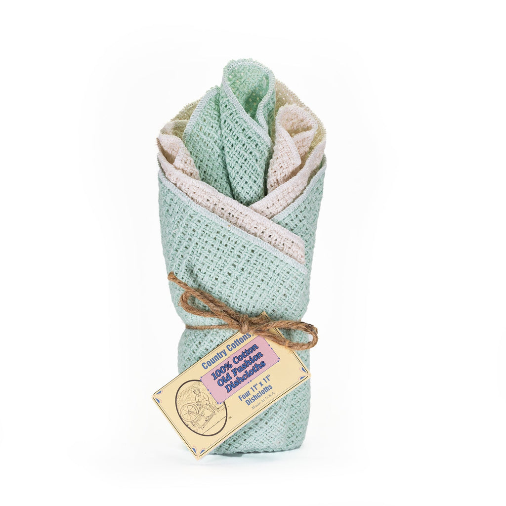 Mint green cotton dishcloth set bundle, folded 11" x 11" cloths with tag