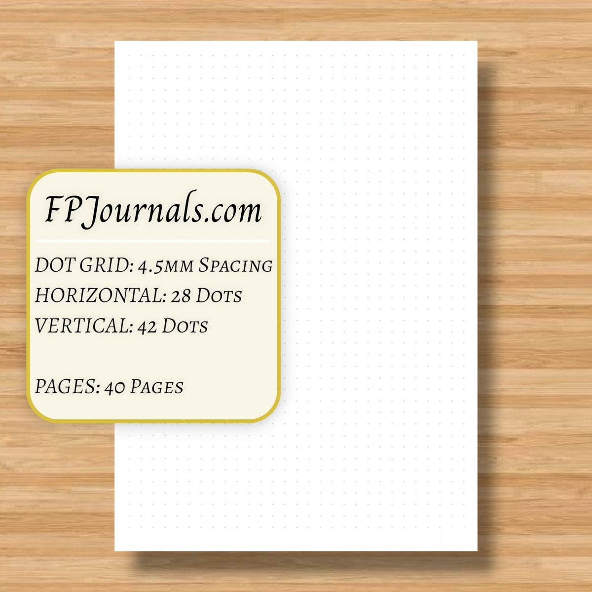 A5 dot grid notebook insert on white paper with repeating dot pattern and margin