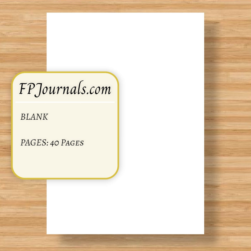 A6 blank notebook insert with white pages and FPJournals.com label