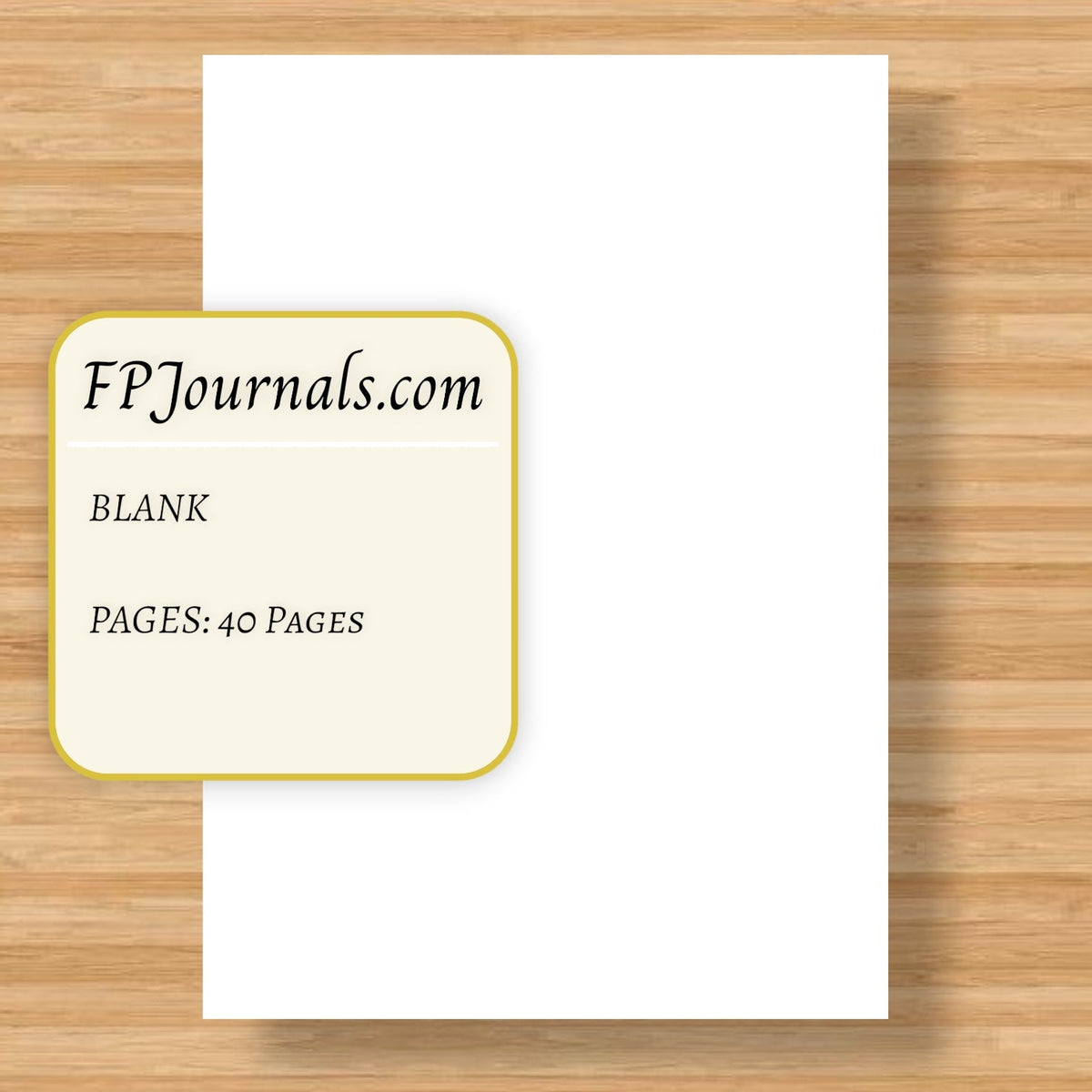 A6 blank notebook insert with white pages and FPJournals.com label