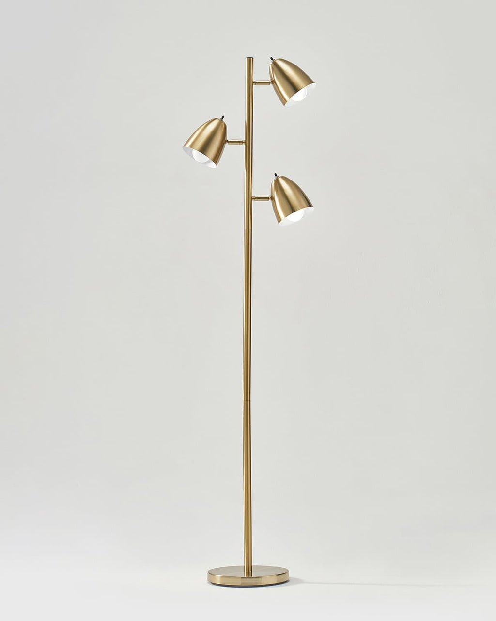 Brass floor lamp with three adjustable cone shades and round base
