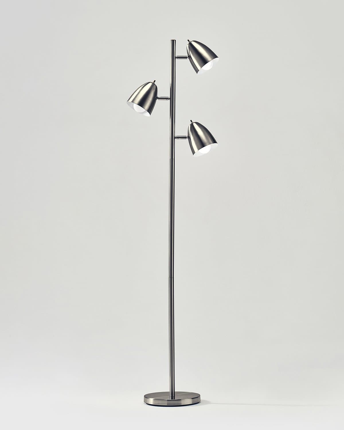 Nickel Jacob floor lamp with four adjustable dome shades on a slim stand