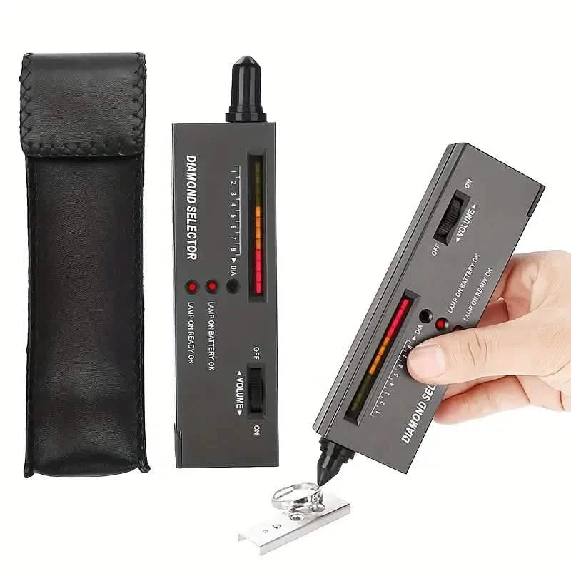 Diamond tester pen kit with black pouch and probe, selector dial and indicator bar