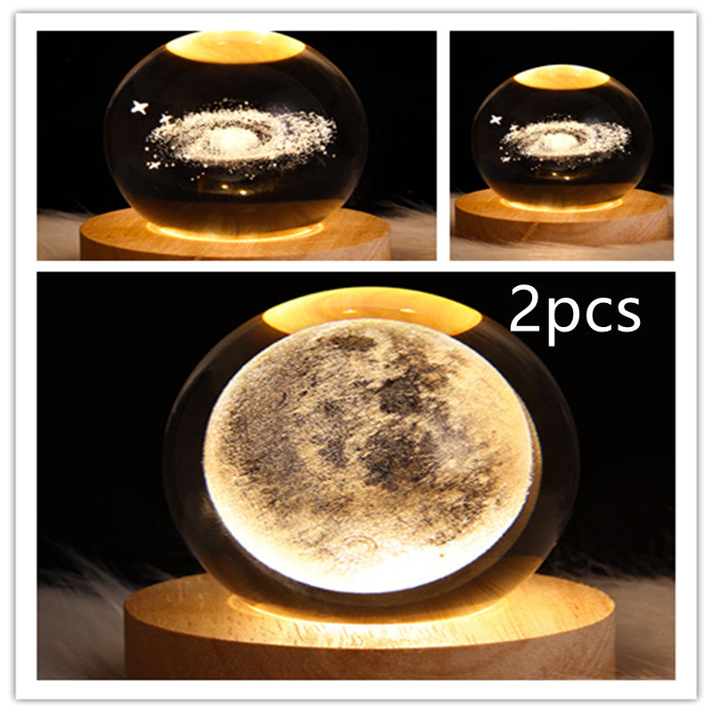 LED galaxy crystal ball table lamp with glowing moon texture and golden light