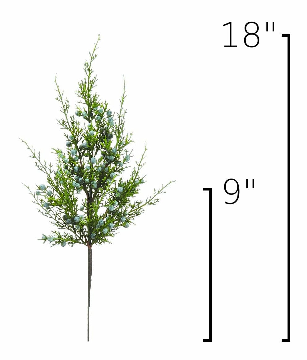 Faux juniper greenery stem with silver berries, size 18 in tall