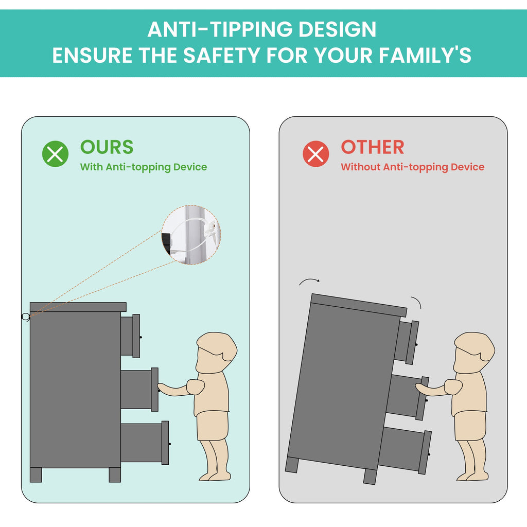 Anti-tipping safety strap system for a chest of drawers with wall anchor