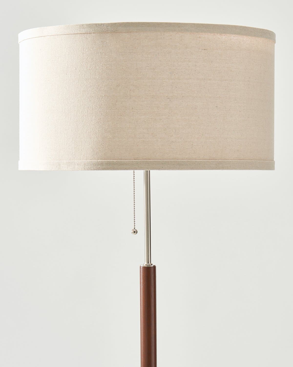 Carter floor lamp with beige fabric drum shade on dark bronze pole and pull chain