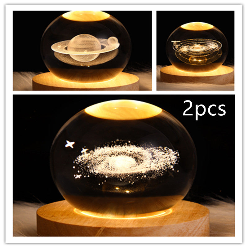 LED galaxy crystal ball table lamp with warm glowing ring planet display
