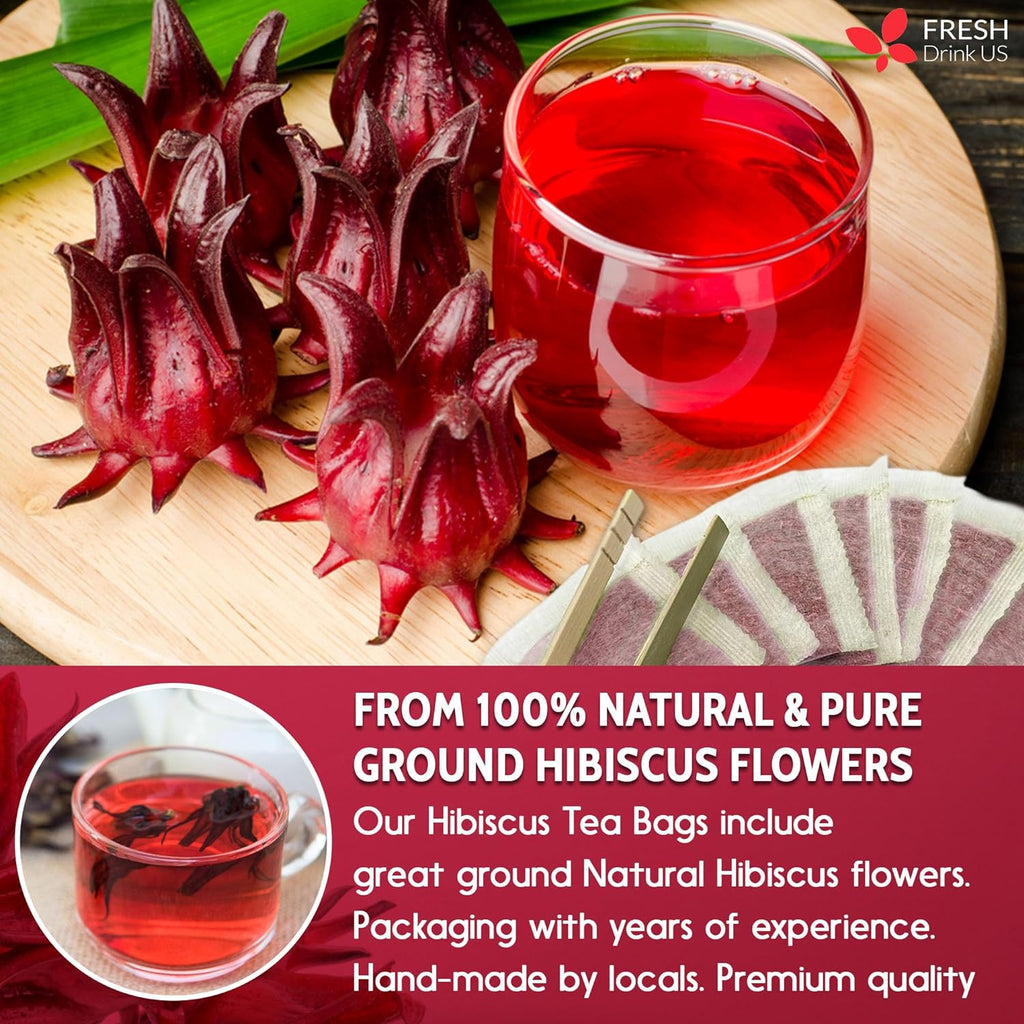 Ground hibiscus tea with red tea in a glass cup and hibiscus petals