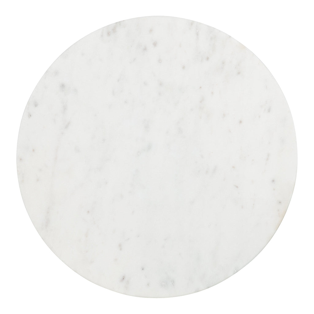 Round white marble tabletop with subtle gray veining