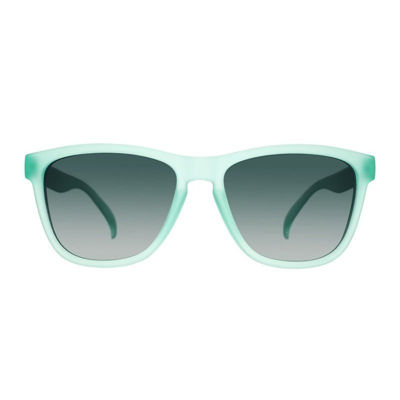Teal mint square polarized sunglasses with dark lenses