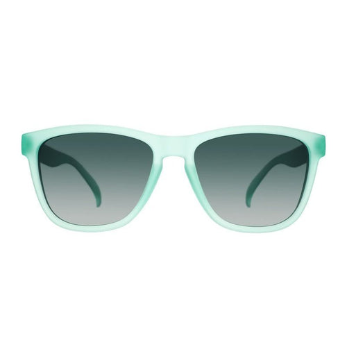 Teal mint square polarized sunglasses with dark lenses