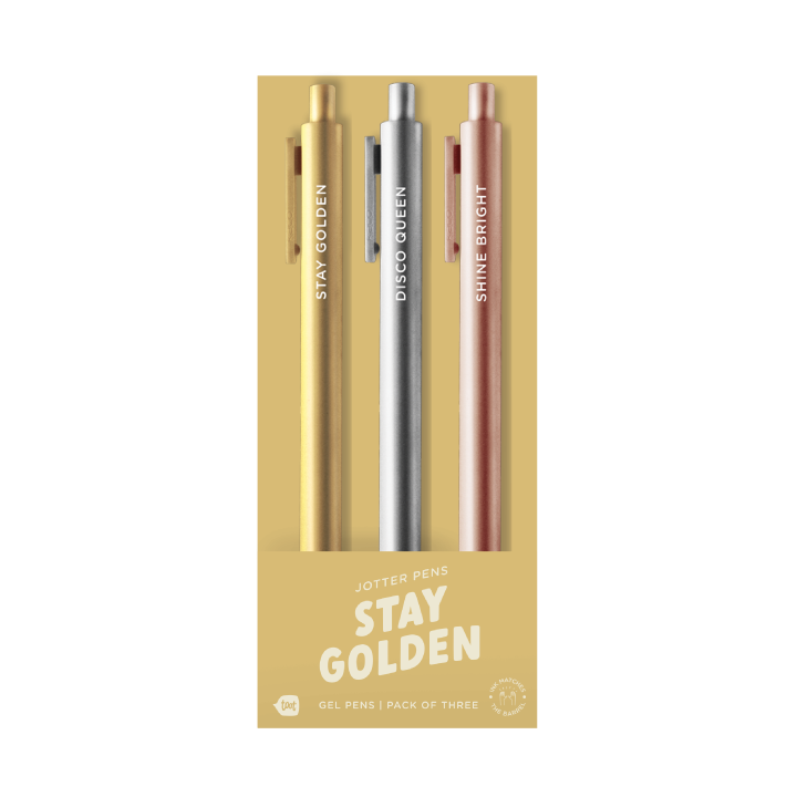 “Stay Golden” Jotter pens 3-pack, boxed set with gold, gray, and rose pens