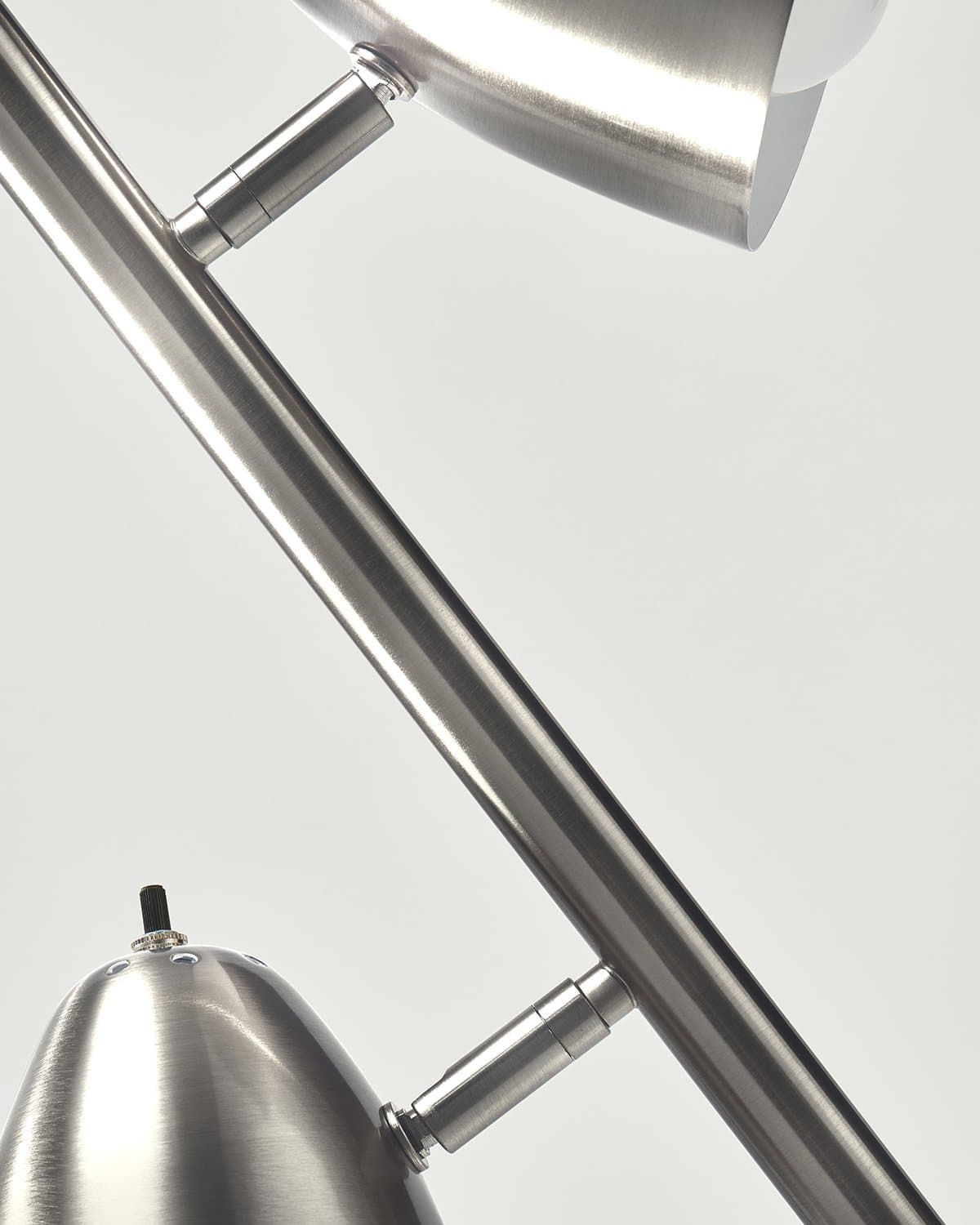 Nickel Jacob floor lamp close-up of metal pole and adjustable dome shade