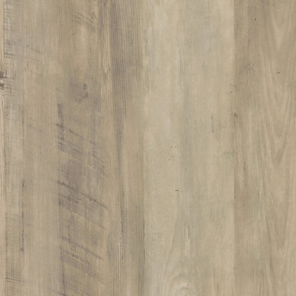 Close-up of distressed pine wood grain on engineered wood coffee table top