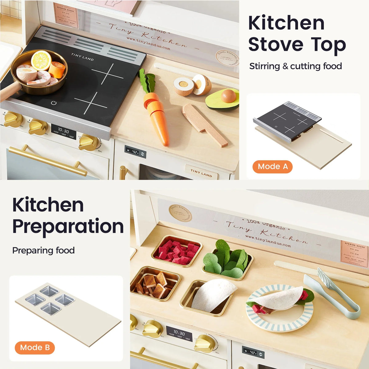 Play kitchen stovetop top with included cutting and prep accessories