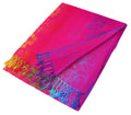 Colorful floral pashmina scarf with fringe ends, hot pink and blue floral design
