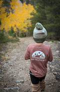Bamboo long-sleeve T-shirt in dusty rose with back tree and mountain graphic