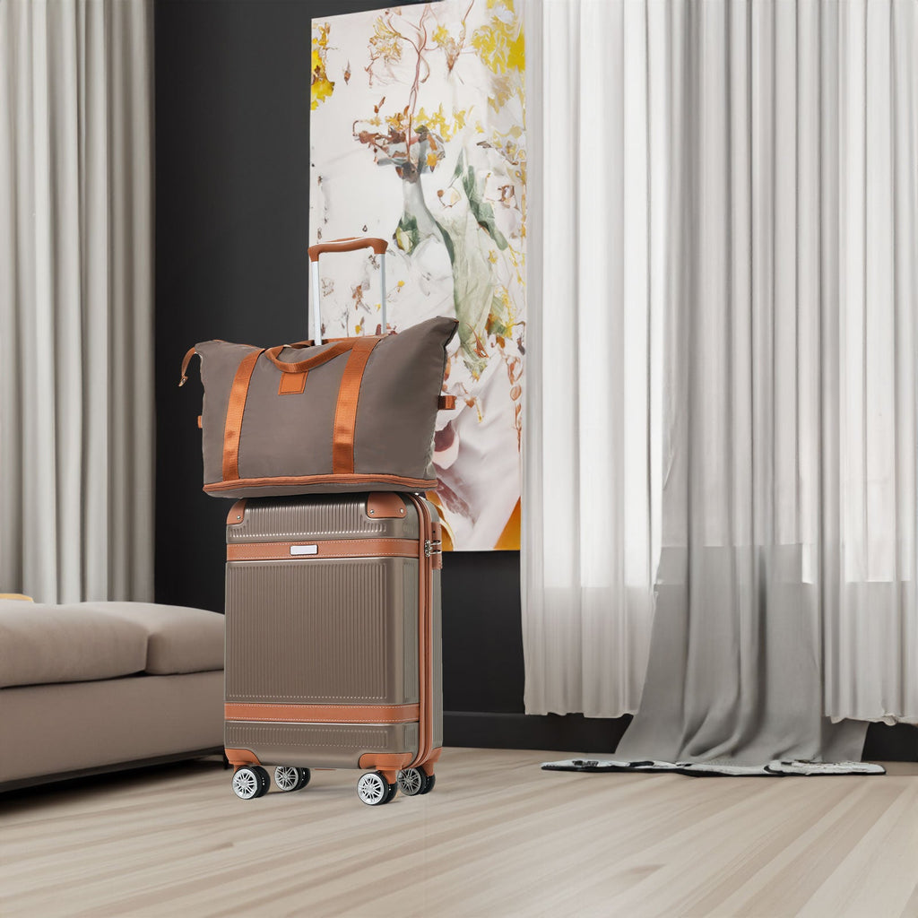 3-piece hardshell carry-on luggage set with double spinners and TSA lock, copper-brown