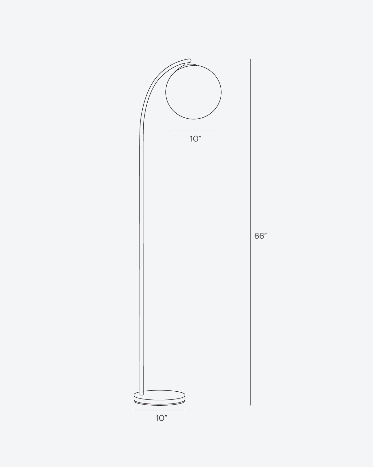Floor lamp size diagram, 66 in height, 10 in width