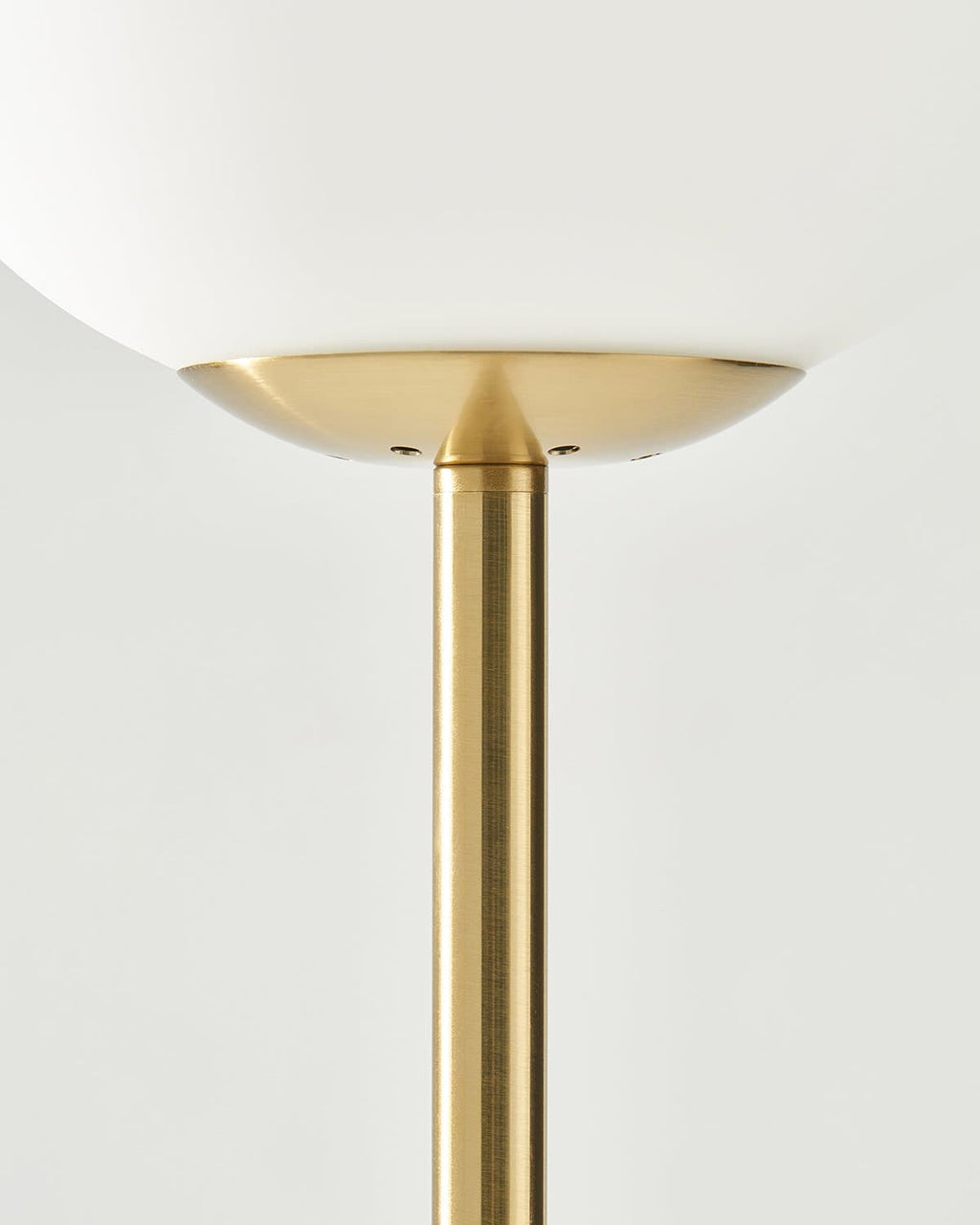 Antique brass lamp collar under frosted globe LED shade