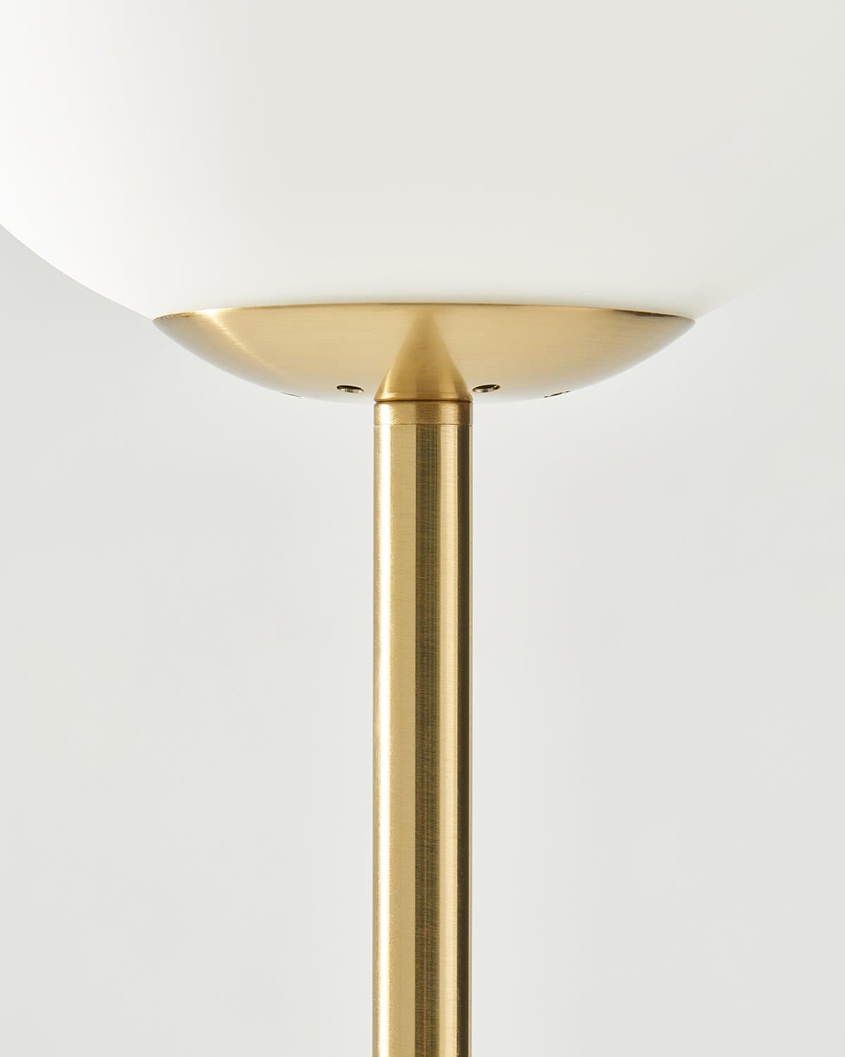 Antique brass lamp collar under frosted globe LED shade