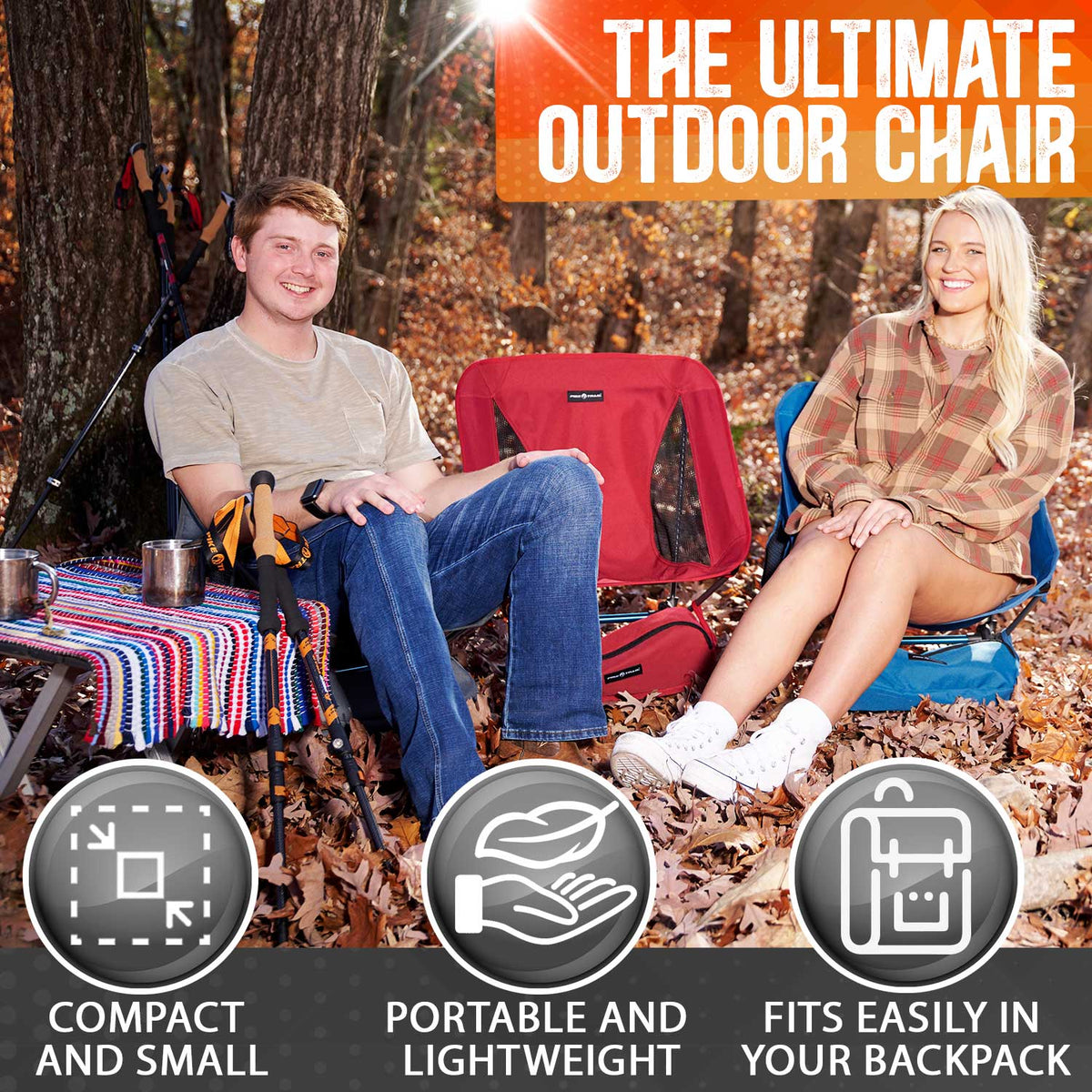 Compact folding camping chair in red with side mesh panels