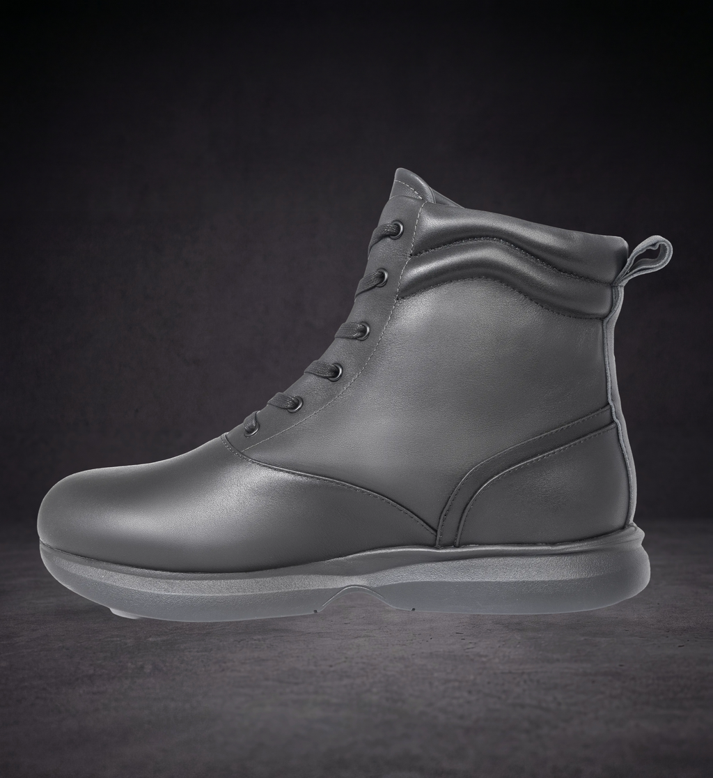 WOA lace-up ankle boot single view with padded collar and side seam detailing
