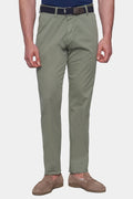 Olive chino pants with belt loops, zip fly and front pockets
