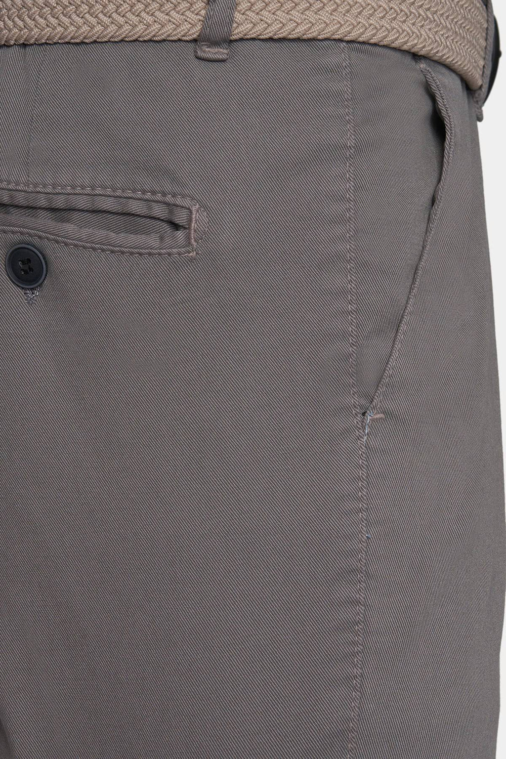 Graphite chino pocket with button closure and visible stitching detail