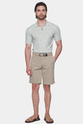 Light gray-green mercerized cotton polo with button placket and short sleeves