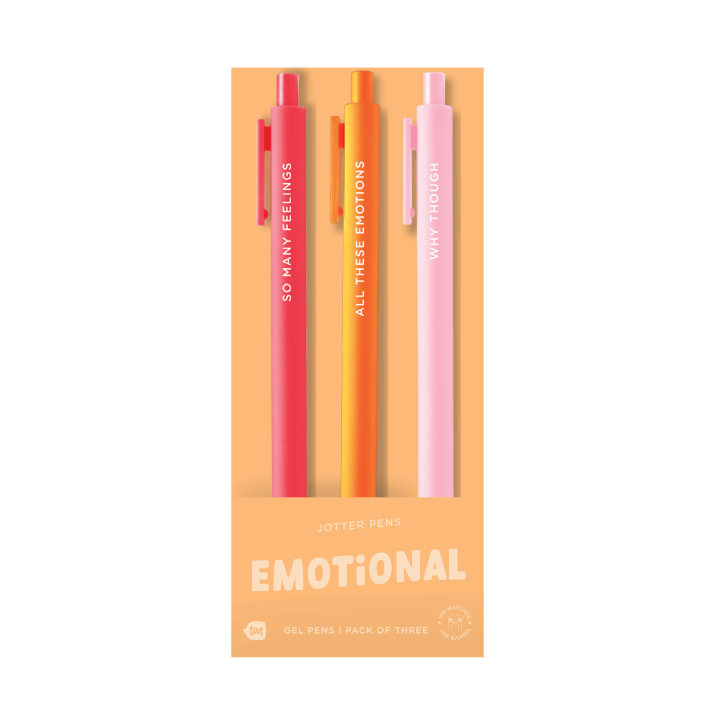 Gel pen set with pink, orange, and peach pens