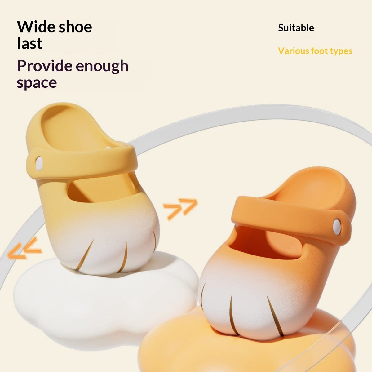 Princess-style parent-child sandals in yellow and white, wide toe openings and paw detail