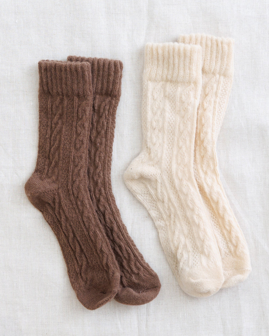 Harvest sock set: brown and cream ribbed knit socks with cuff, textured pattern