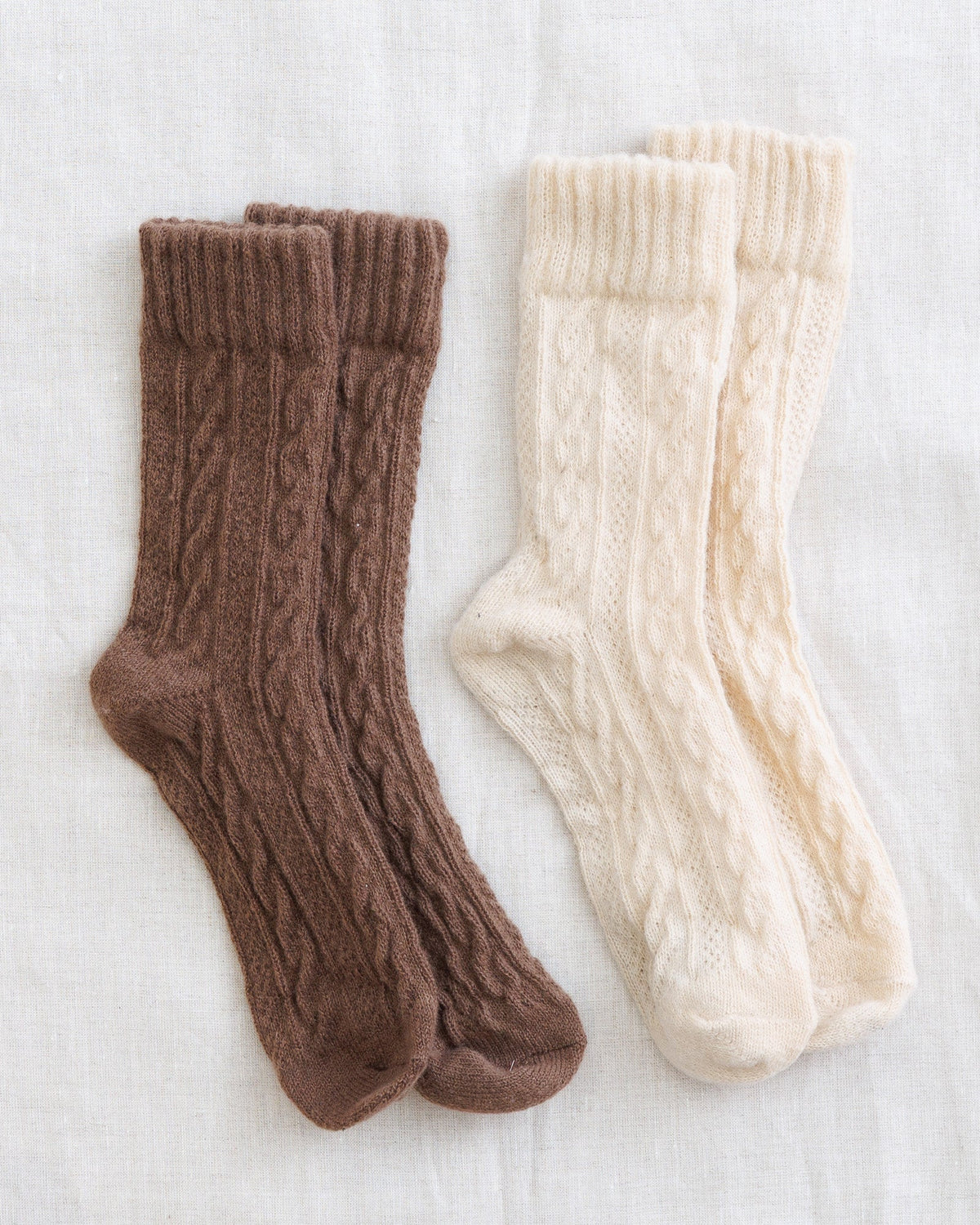 Harvest sock set: brown and cream ribbed knit socks with cuff, textured pattern