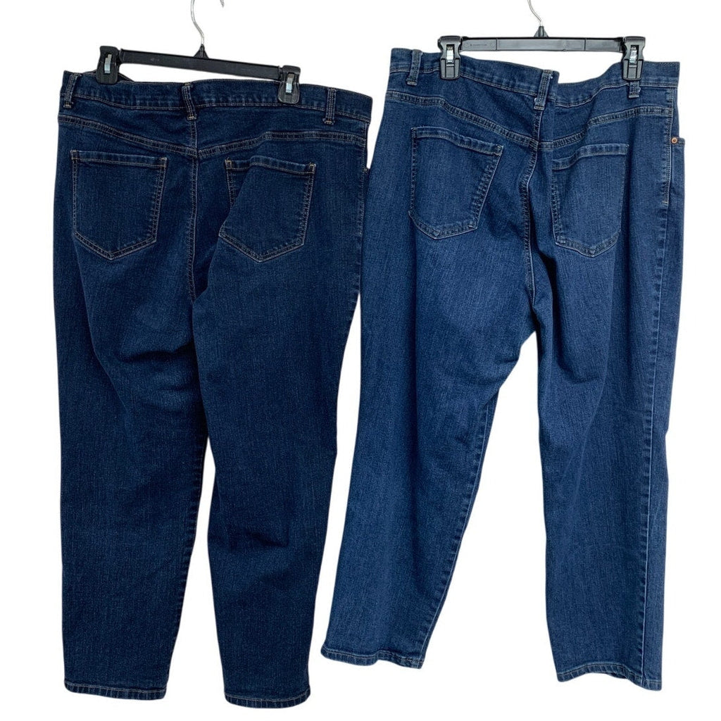 Plus size denim jeans in blue wash with back pockets and belt loops