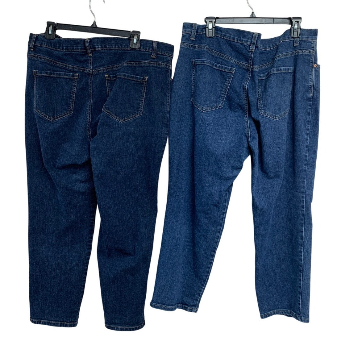 Plus size denim jeans in blue wash with back pockets and belt loops