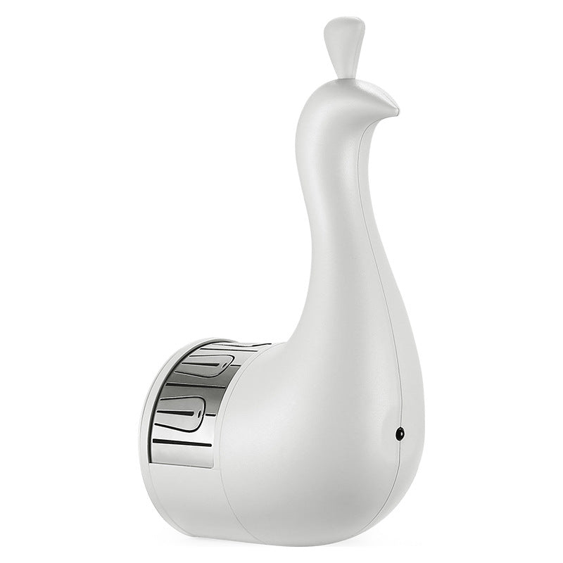 White peacock wall lamp with smooth sculpted body and outlet panel detail