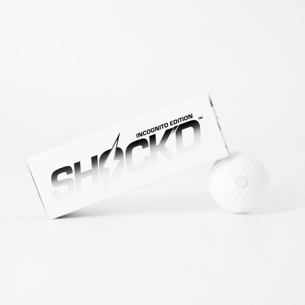 Incognito Edition Shock'd golf ball box with a single white golf ball