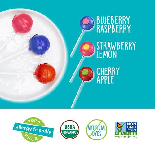Assorted duo pops lollipops: blueberry raspberry, strawberry lemon, cherry apple