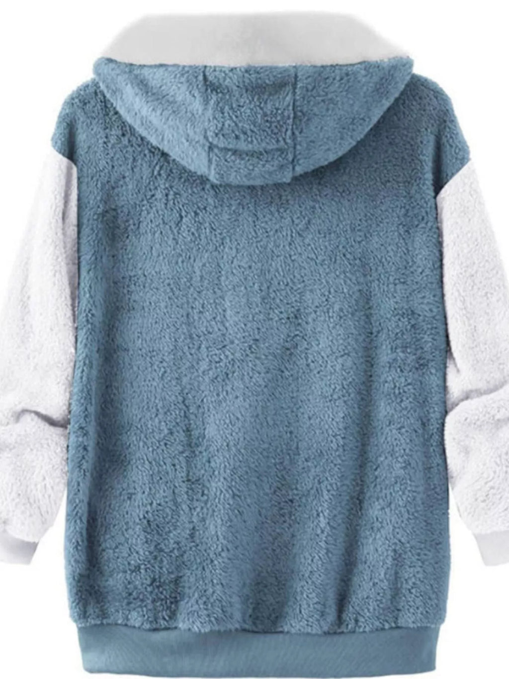 Plus-size fleece zip-up hooded outerwear, sky blue back with attached hood