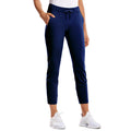 Women's blue slim-fit drawstring sports pants with cropped tapered legs