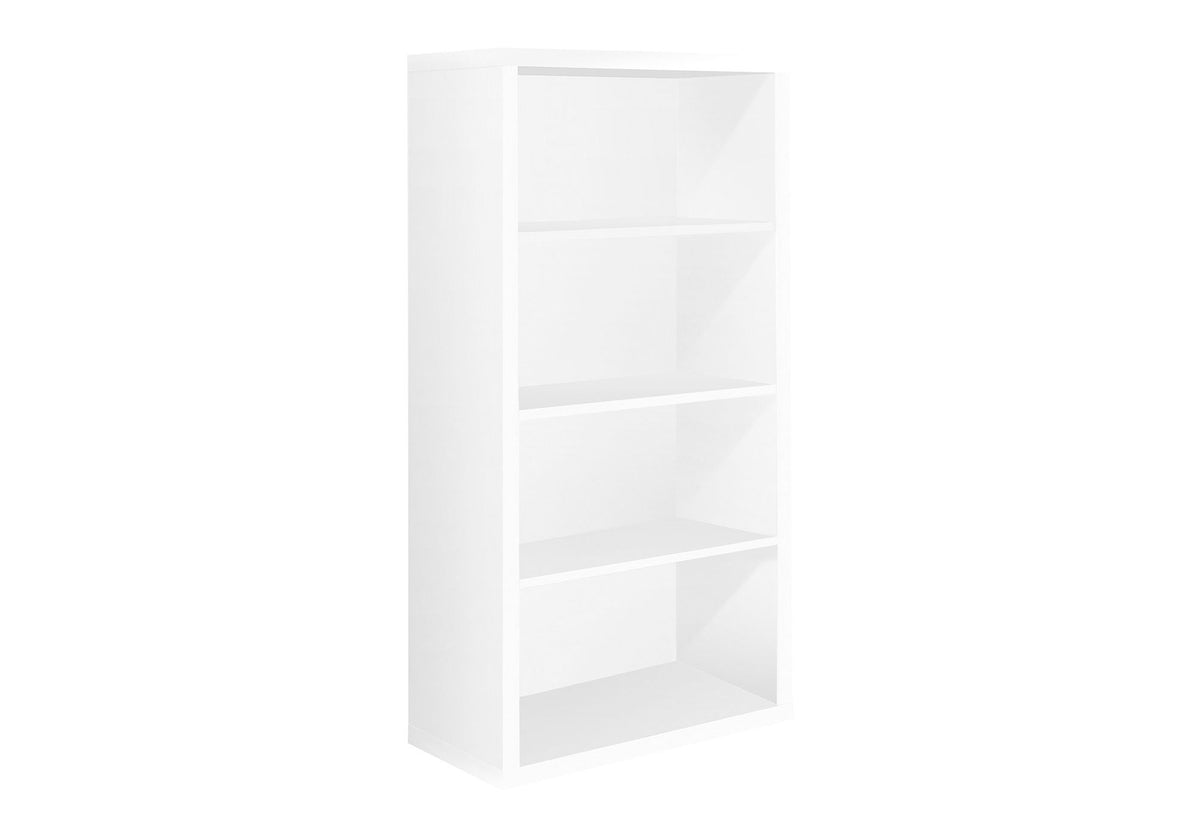5-tier white bookshelf with open shelves and side panels